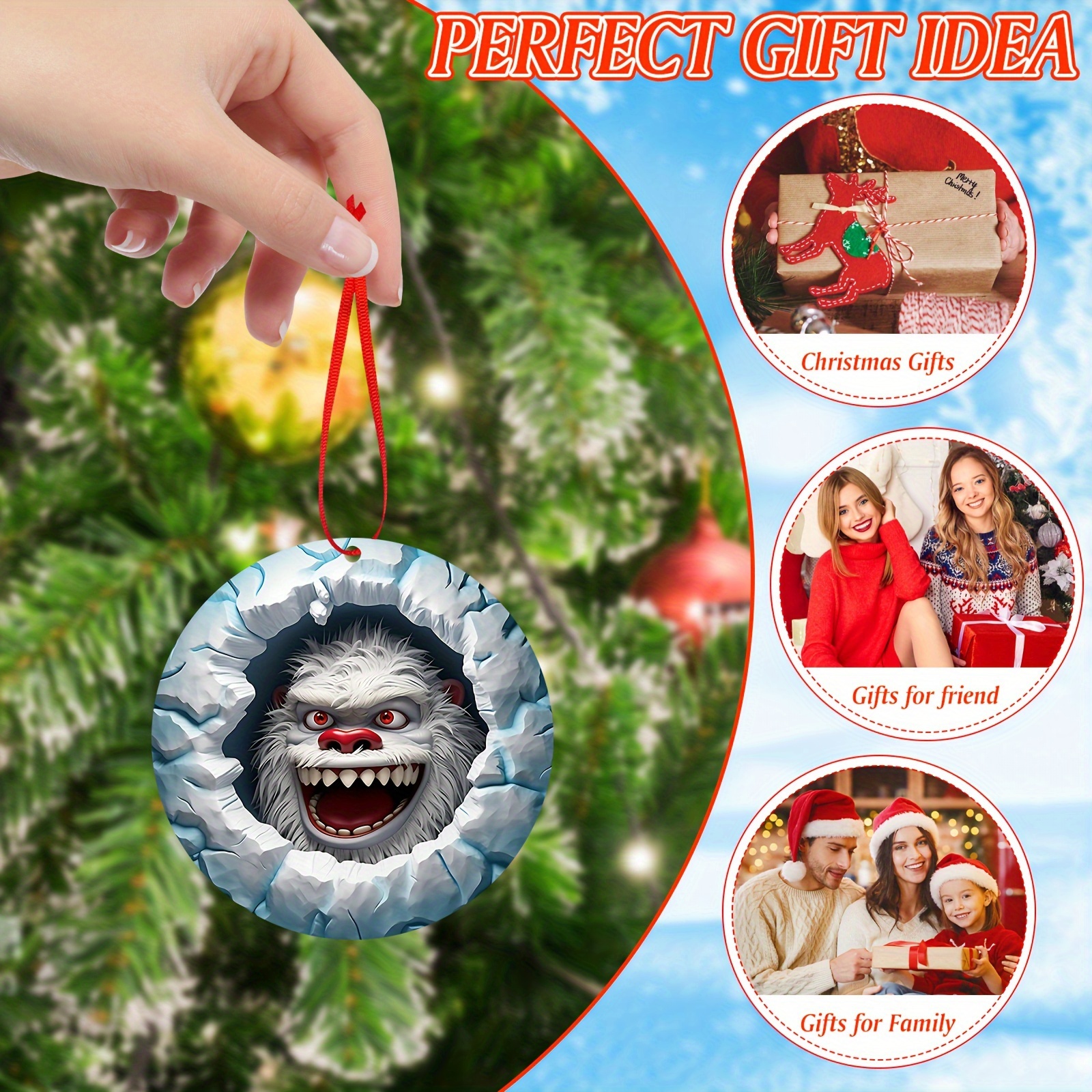 2D Christmas theme Ornaments decoration hanging, Yeti Christmas tree  monster Ornament hanging decoration, monster Ornament, Christmas decoration  gifts