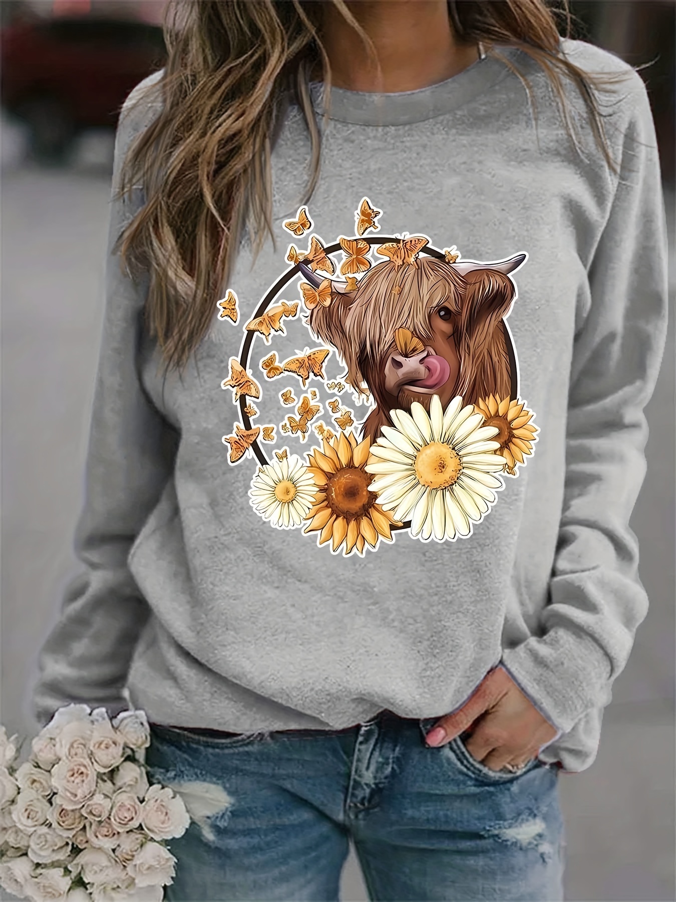 Floral print sweatshirt store womens