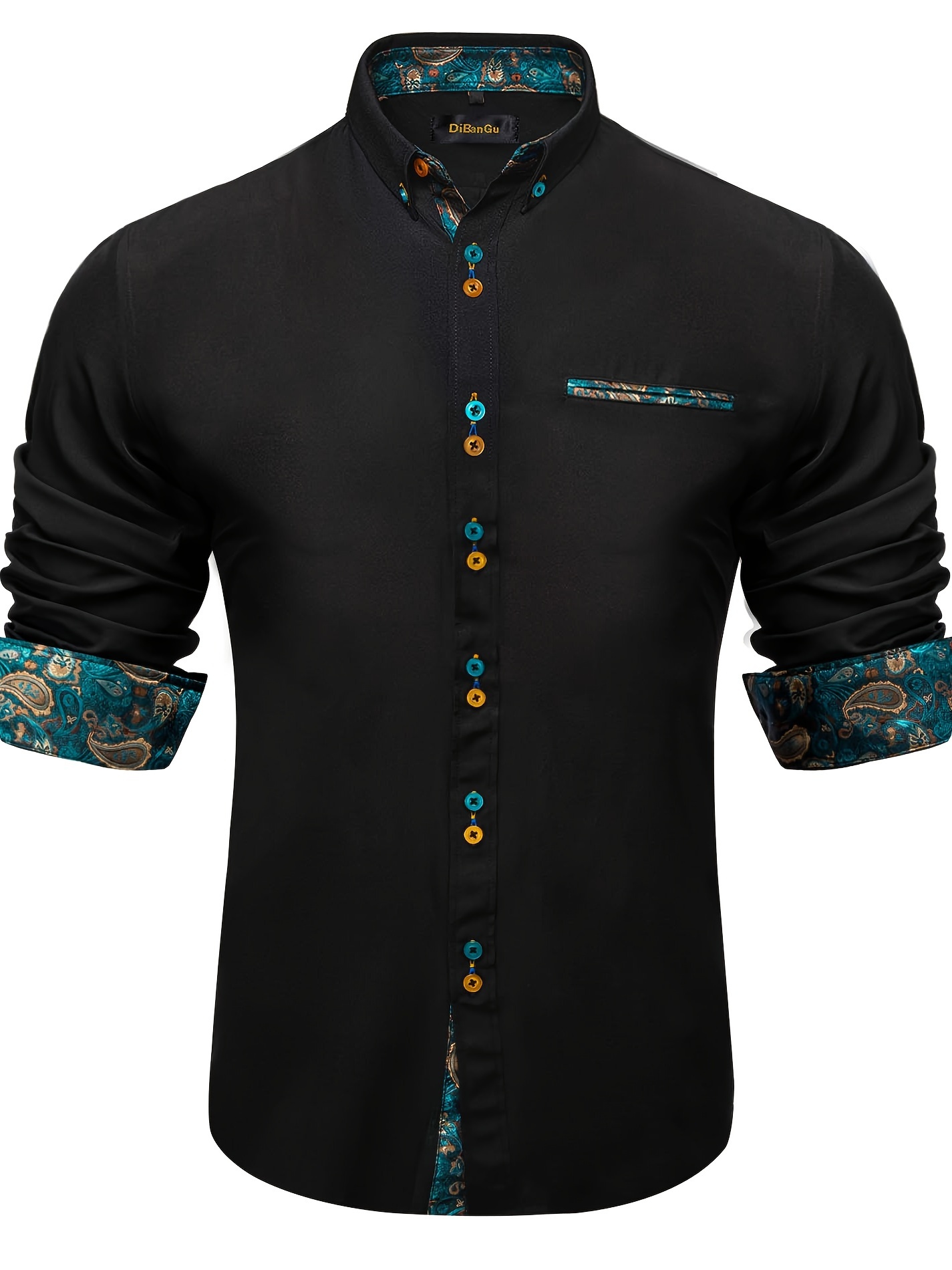 DiBanGu Men's Dress Shirt,Long Sleeve Casual Button Down Shirts Paisley  Regular Fit Shirt Business Party