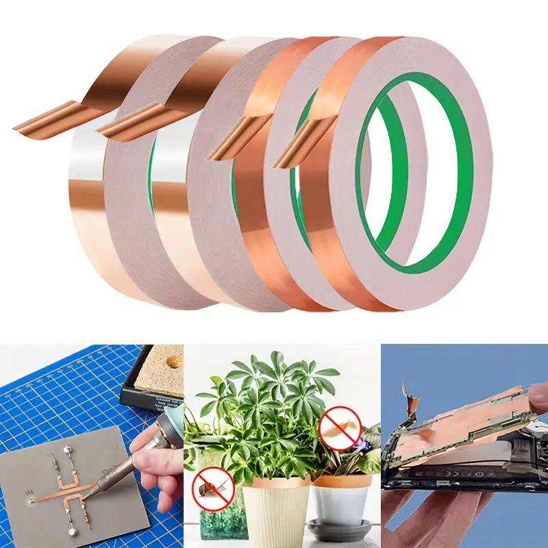 4 Pack Copper Foil Tape with Conductive Adhesive for EMI Shielding, Slug Repellent, Paper Circuits, Electrical Repairs, Grounding(1/4inch)