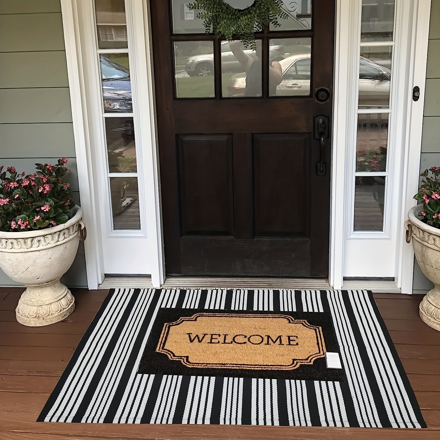 Black And White Striped Outdoor Rug Front Porch Rug Front Door Mat