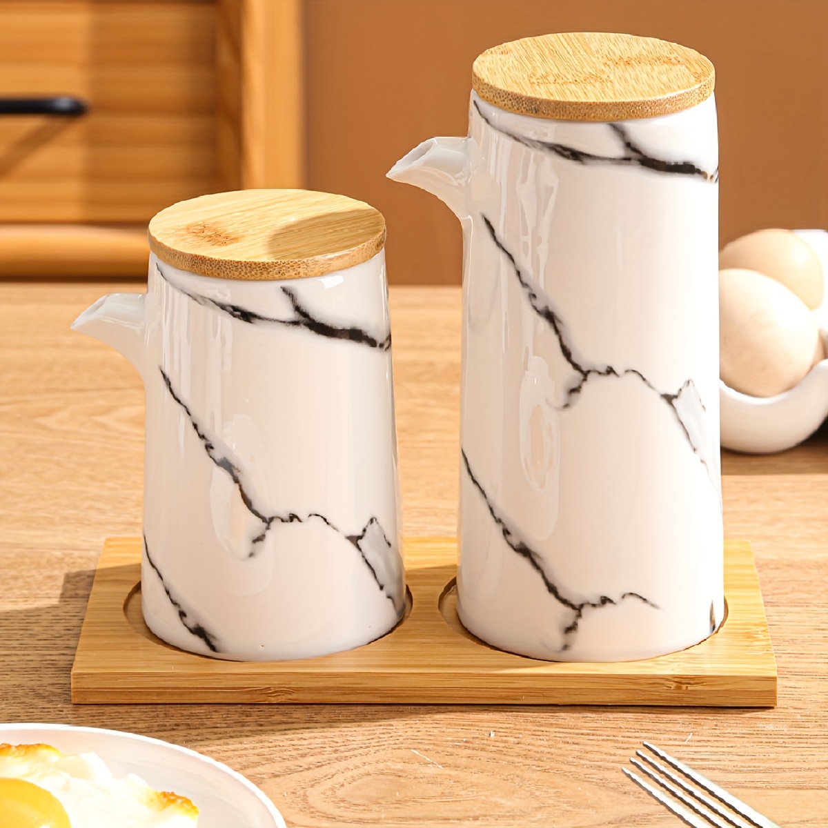 Oil and Vinegar Salt Pepper Dispenser Set with Storage Tray