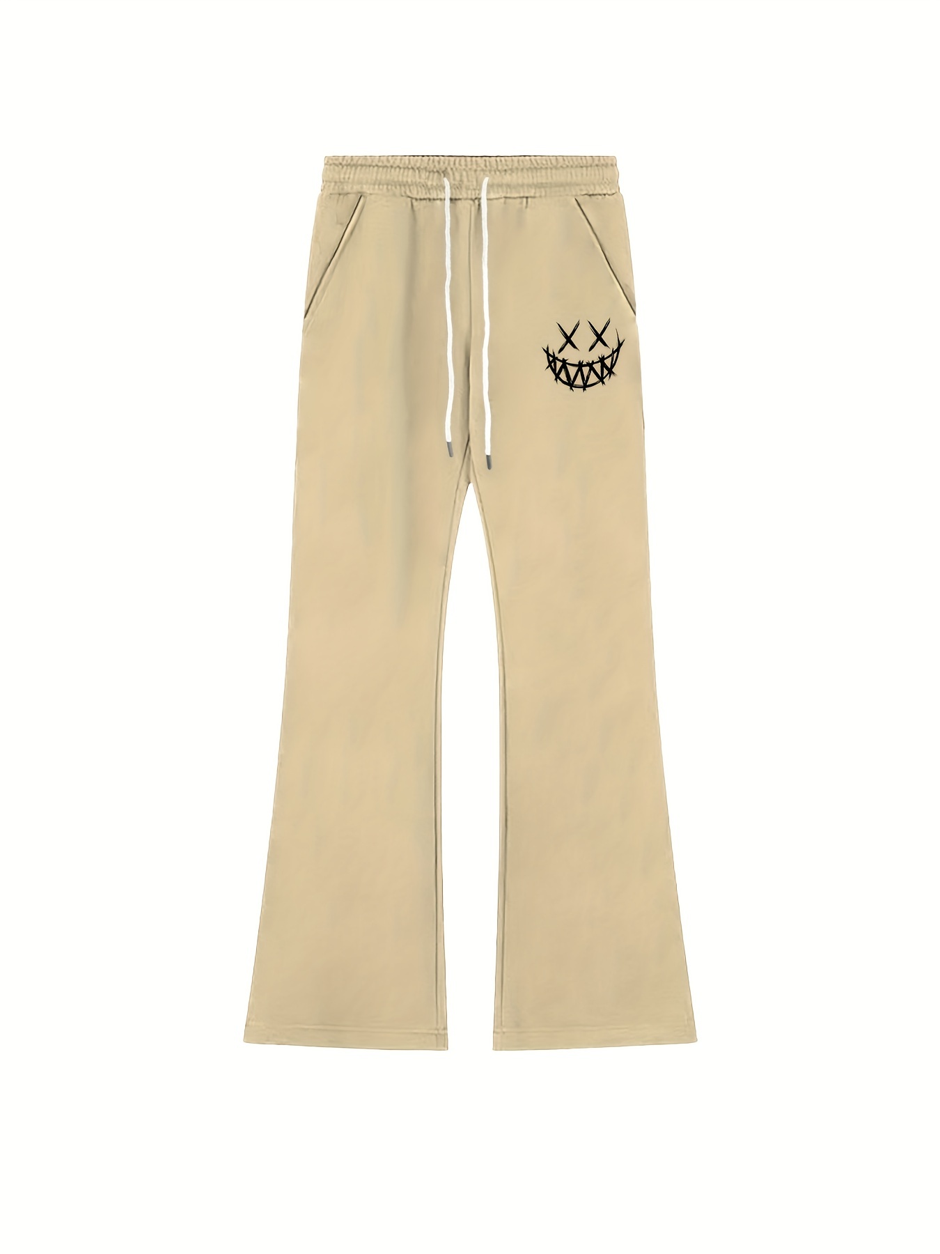 Smile Face Flare Pants Men Drawstring