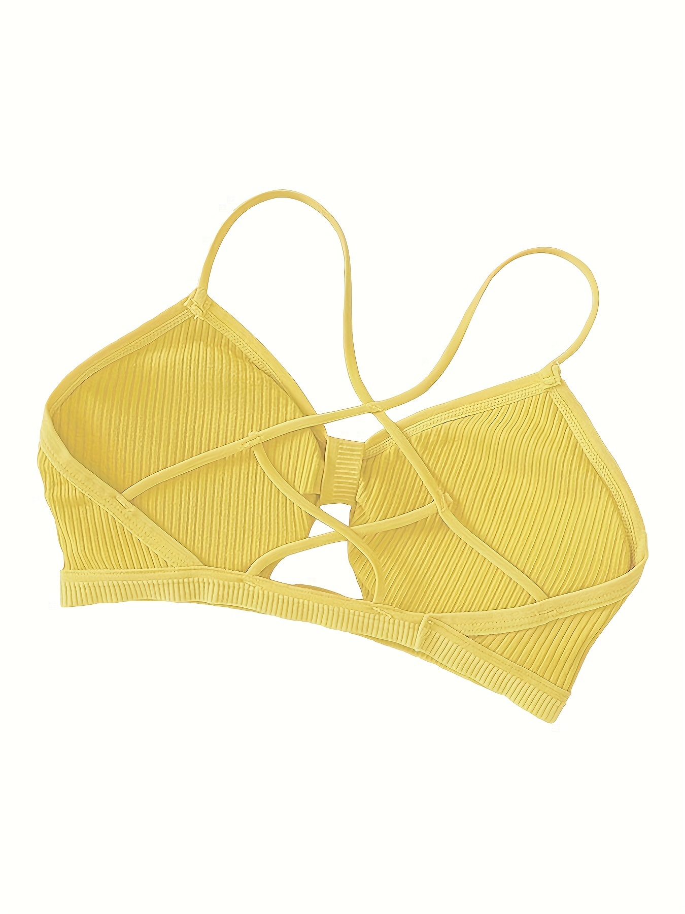 Yellow Ribbed & Lace Mix Bra