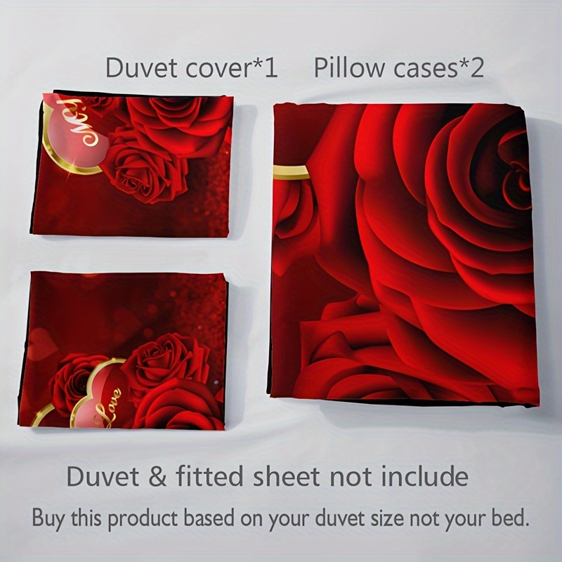 3pcs romantic red   floral letter duvet cover set 1 duvet cover 2 pillowcase without pillow insert valentines day hd printing bedding for home dorm details 9