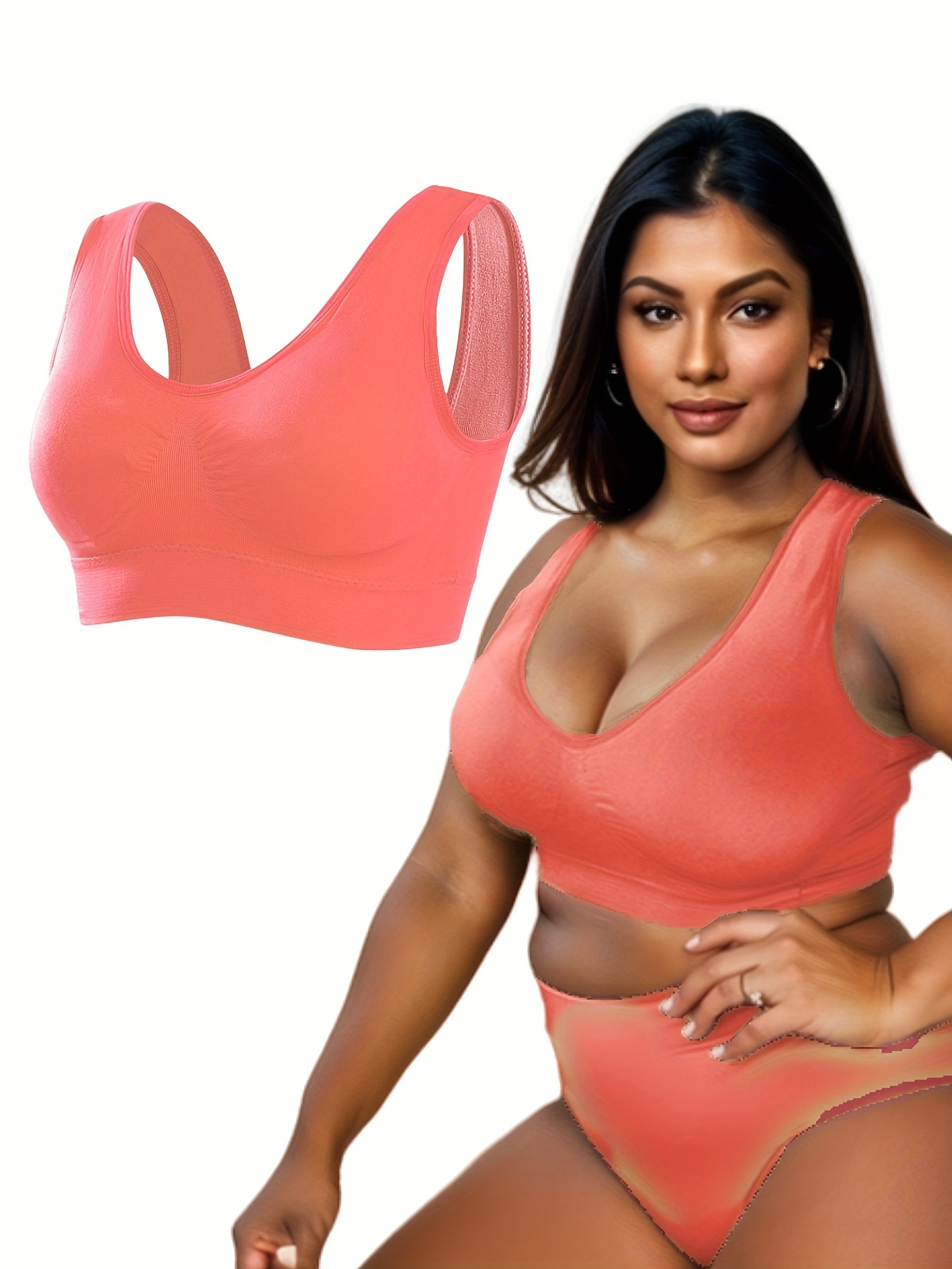 Plus Size Casual Sports Bra Women's Plus Solid Comfort - Temu