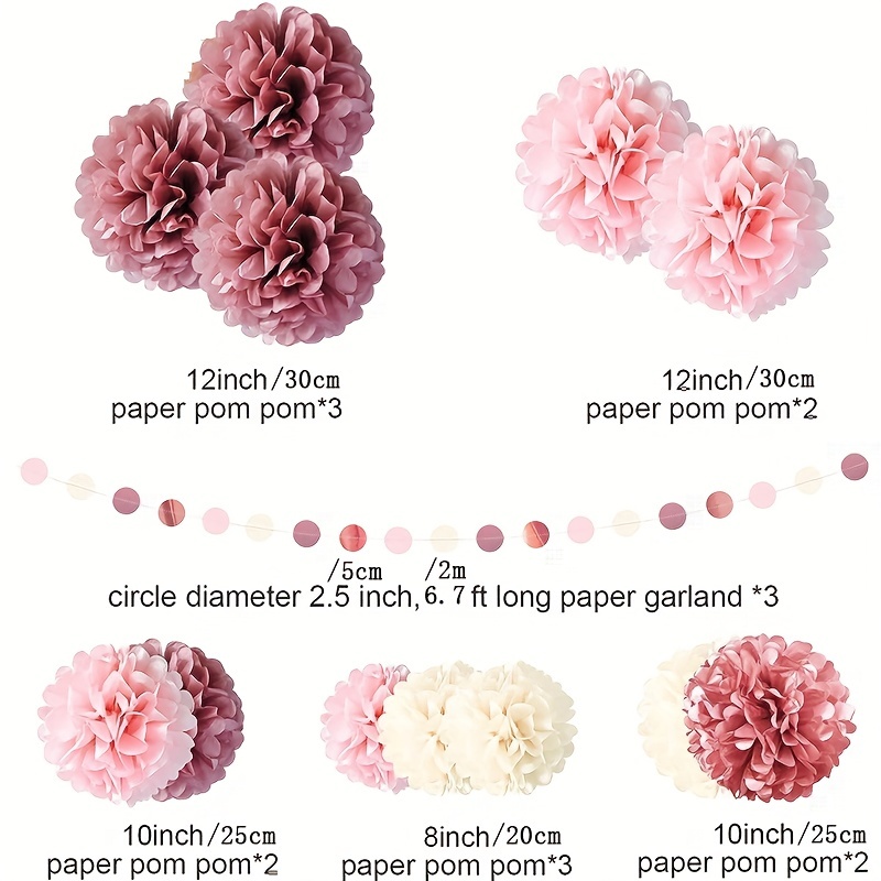 Rose Pink Burgundy Wedding Party Decorations Paper Pom Poms Dots