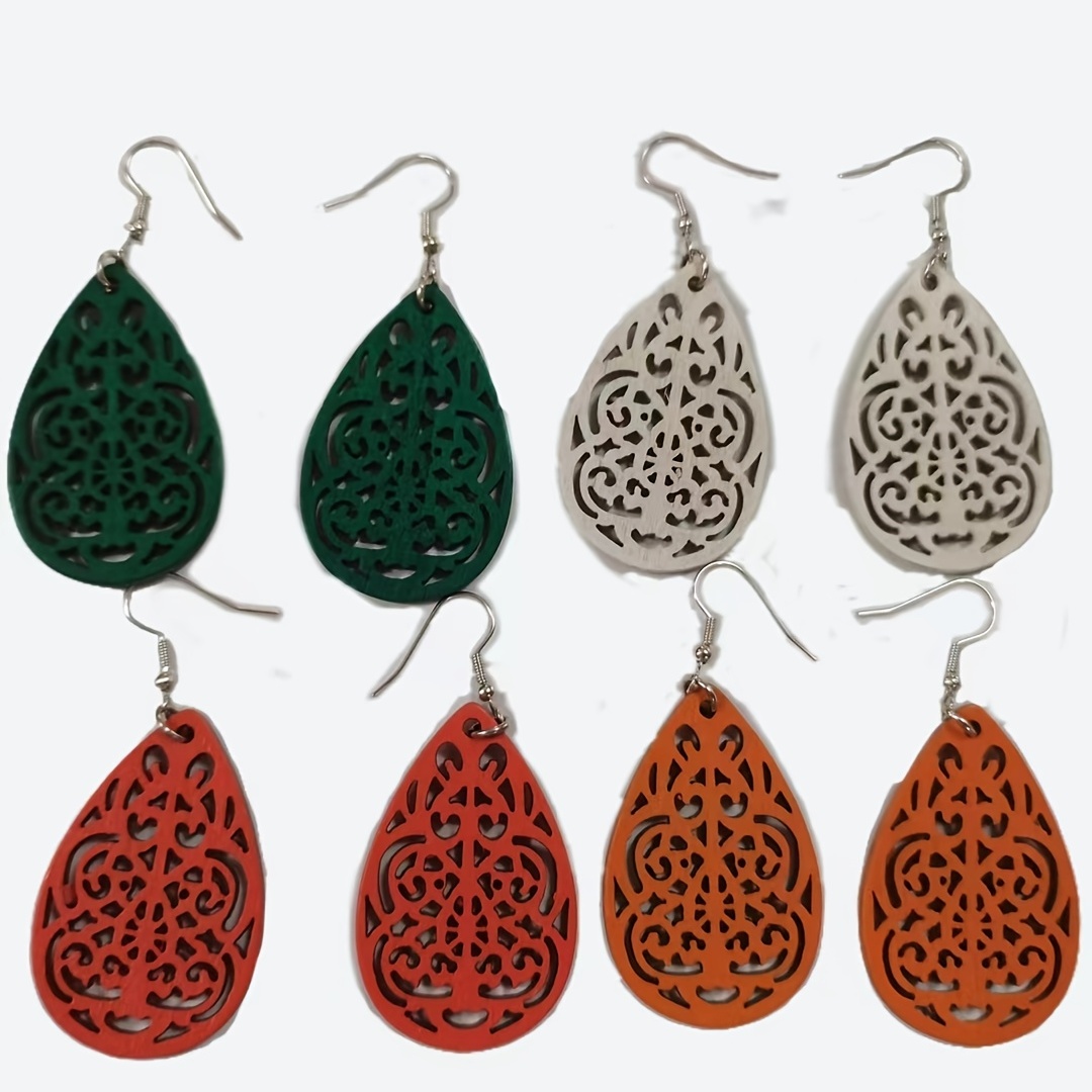 Bohemian Leaf Shaped Dangle Earrings Set of 4 Pairs