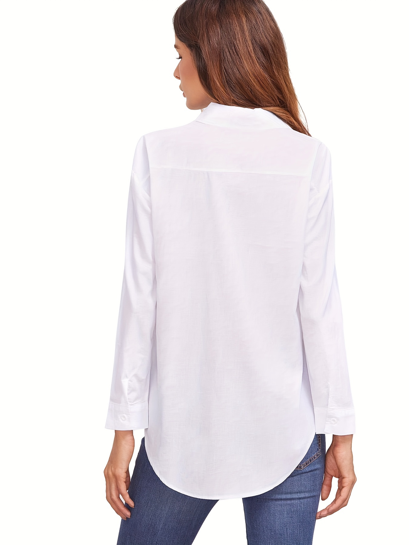 solid simple work office shirt elegant button front long sleeve shirt womens clothing