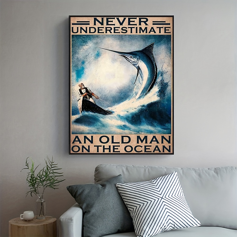  The Old Man and the Sea Canvas Wall Art Print, Fishing Artwork:  Posters & Prints