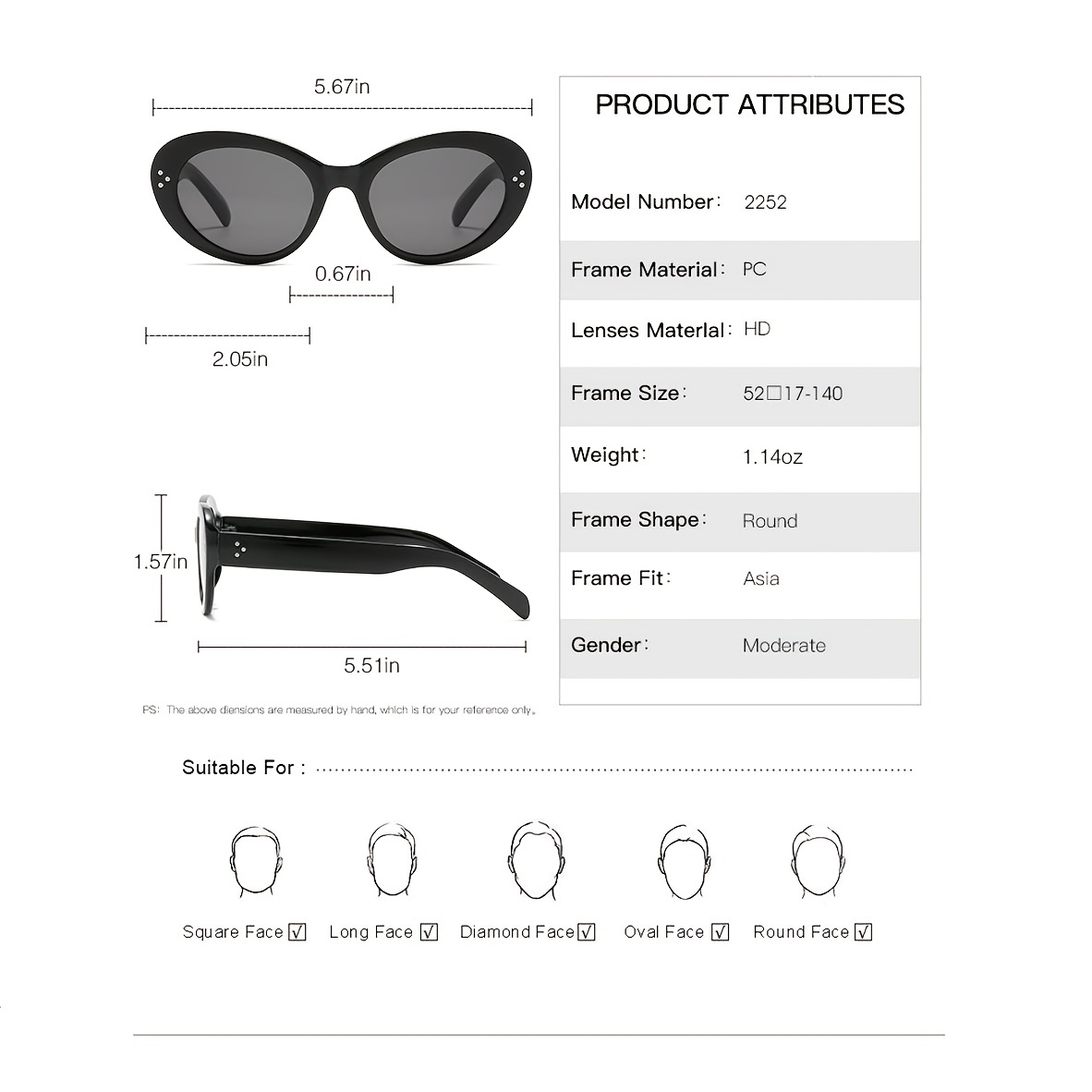 Cat Eye Sunglasses Small Frame Oval Sun Glasses Stylish Gradient Lens Shades