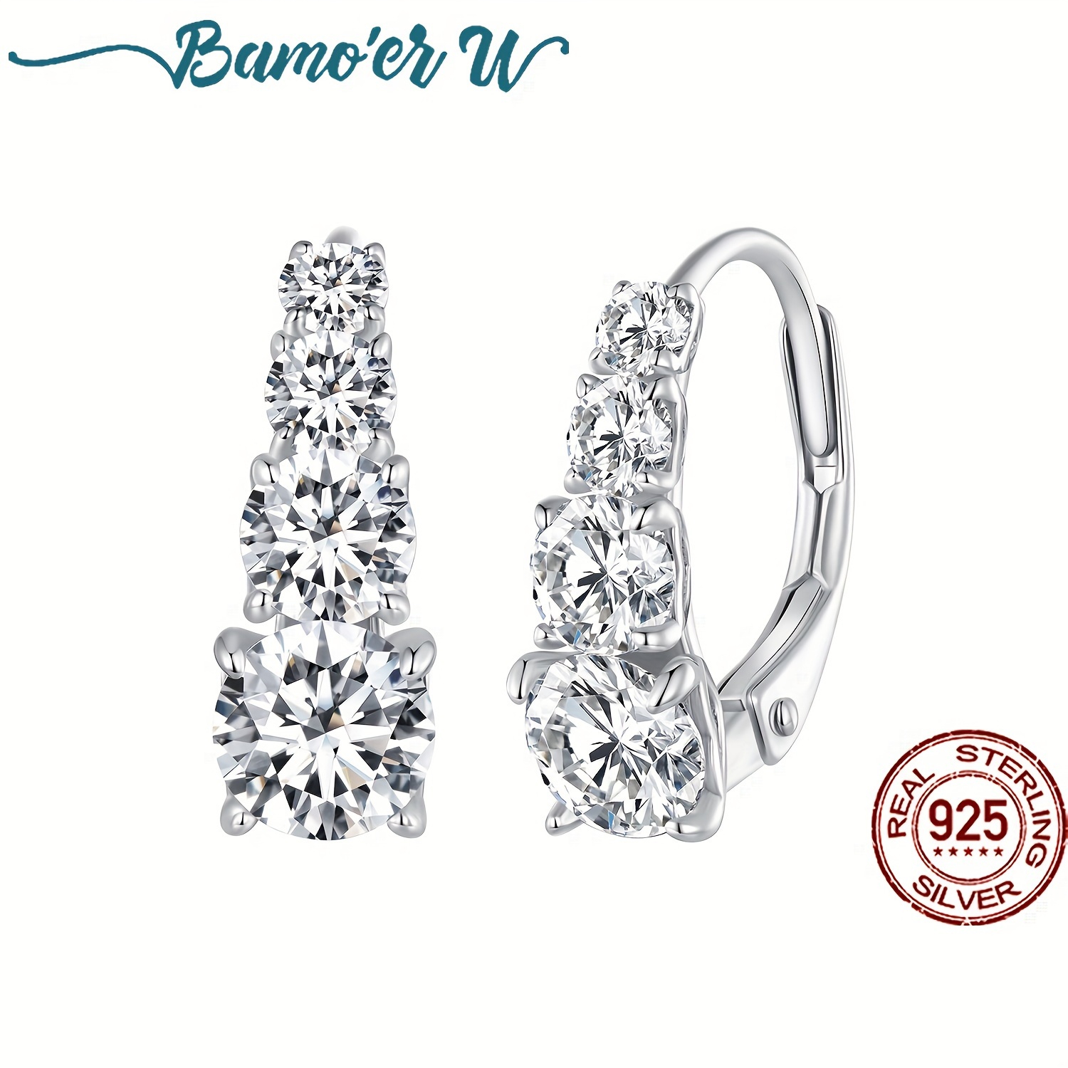 

Silvery Shiny Moissanite Hoop Earrings 925 Sterling Silver Jewelry Elegant Luxury Style For Women Banquet Earrings