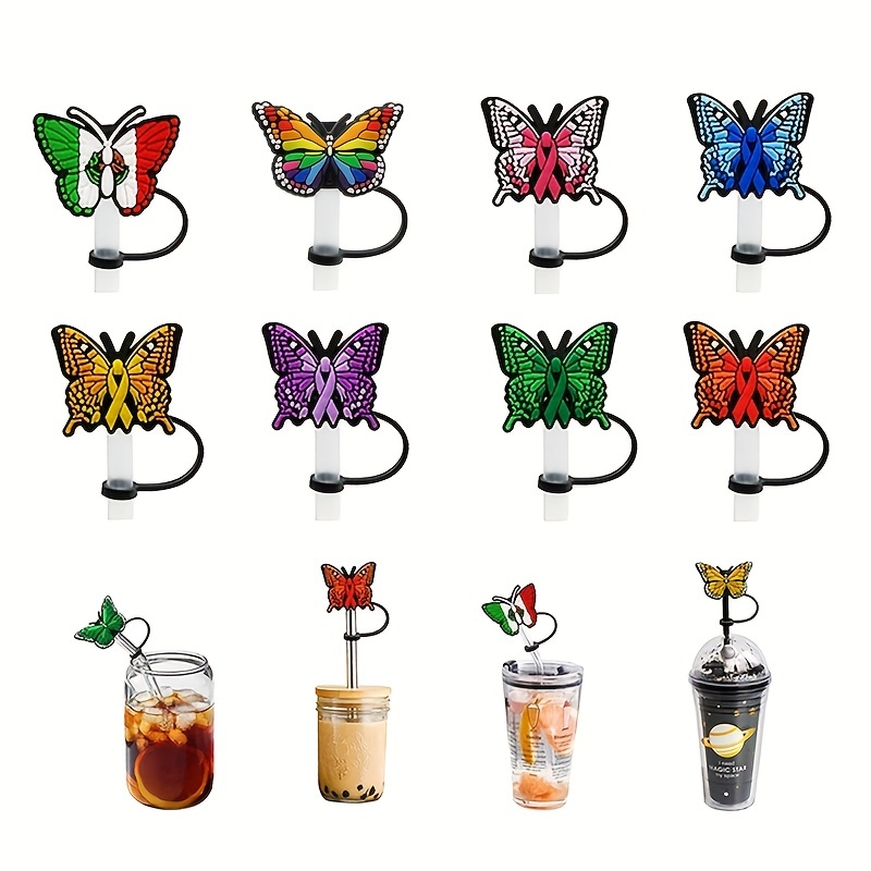 8pcs Straw Covers for Reusable Straws- Beautiful Butterfly Style-Drinking Straw Covers Cap-Silicone Straw Toppers for Tumblers,Stanley Cup Straw