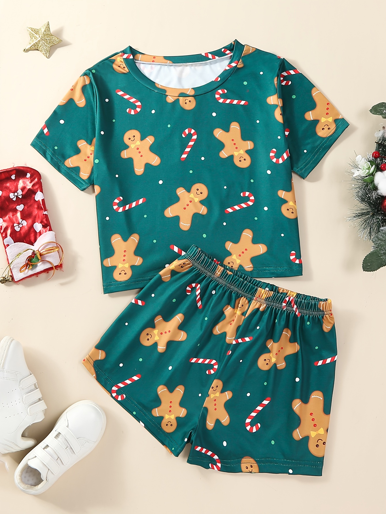 Christmas Print Pajama Set Short Sleeve Crew Neck Top - Temu