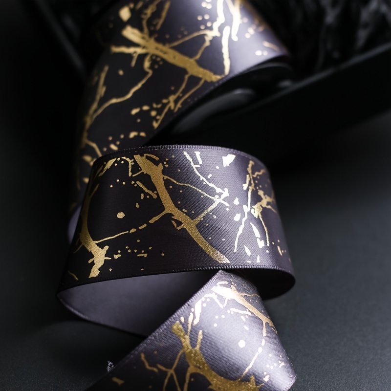 Gold Foil Printed Ribbon 5 Yards, Satin Ribbon Marble