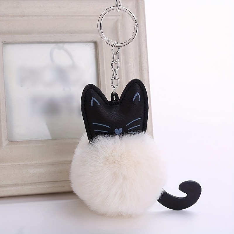 Cat Pom Pom Plush Keychain Cute Cartoon Animal Bag Key Chain - Temu