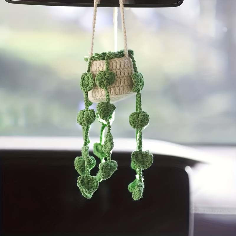 Plant Crochet Car Hanging Accessory 1PC Green Plant Car Accessories Cute