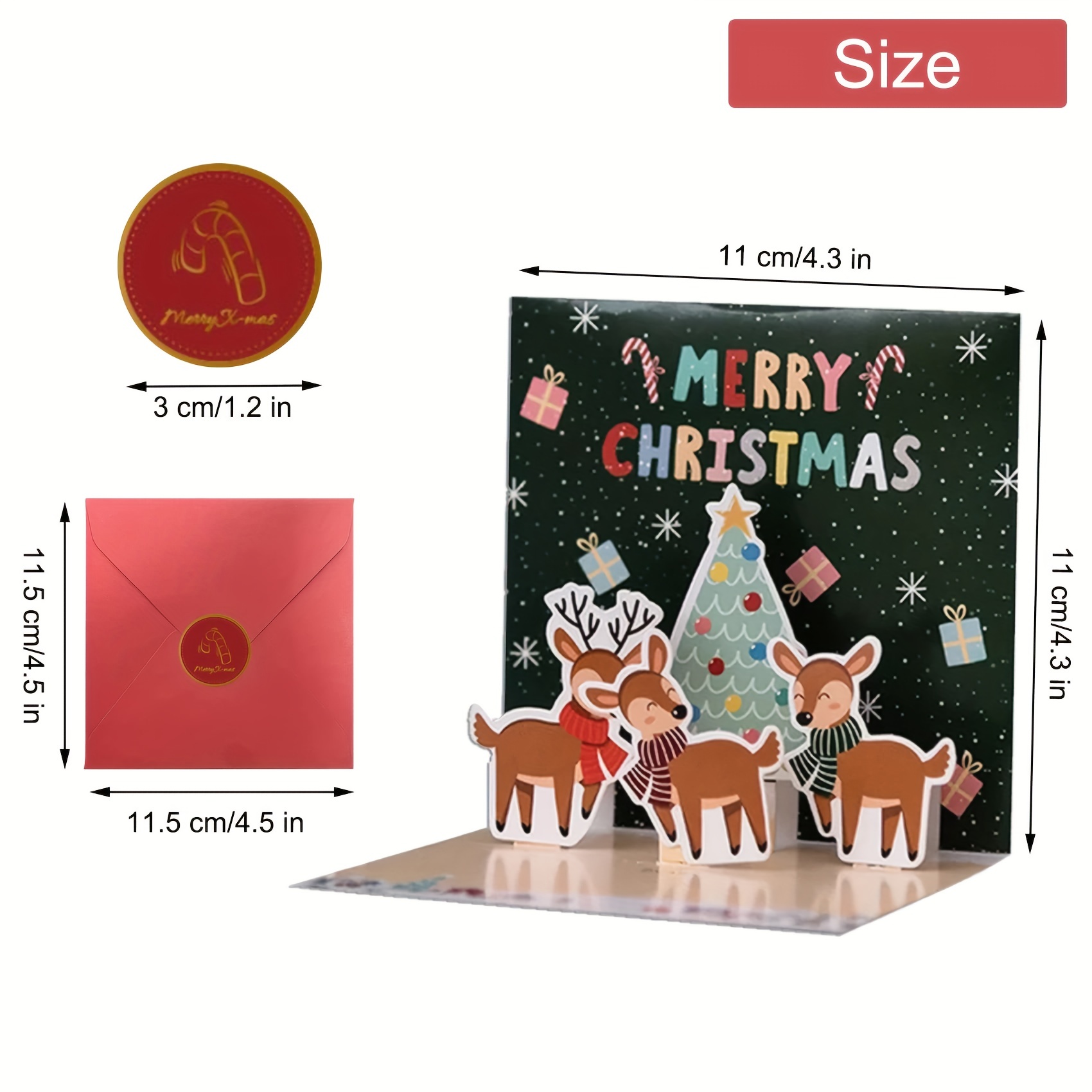 Rayker 24 Pack Mini Christmas Greeting Cards & Envelopes, Cute Stweety Small Size 3 x 3 Merry Christmas Greeting Cards Festival Color (Pack of 24)