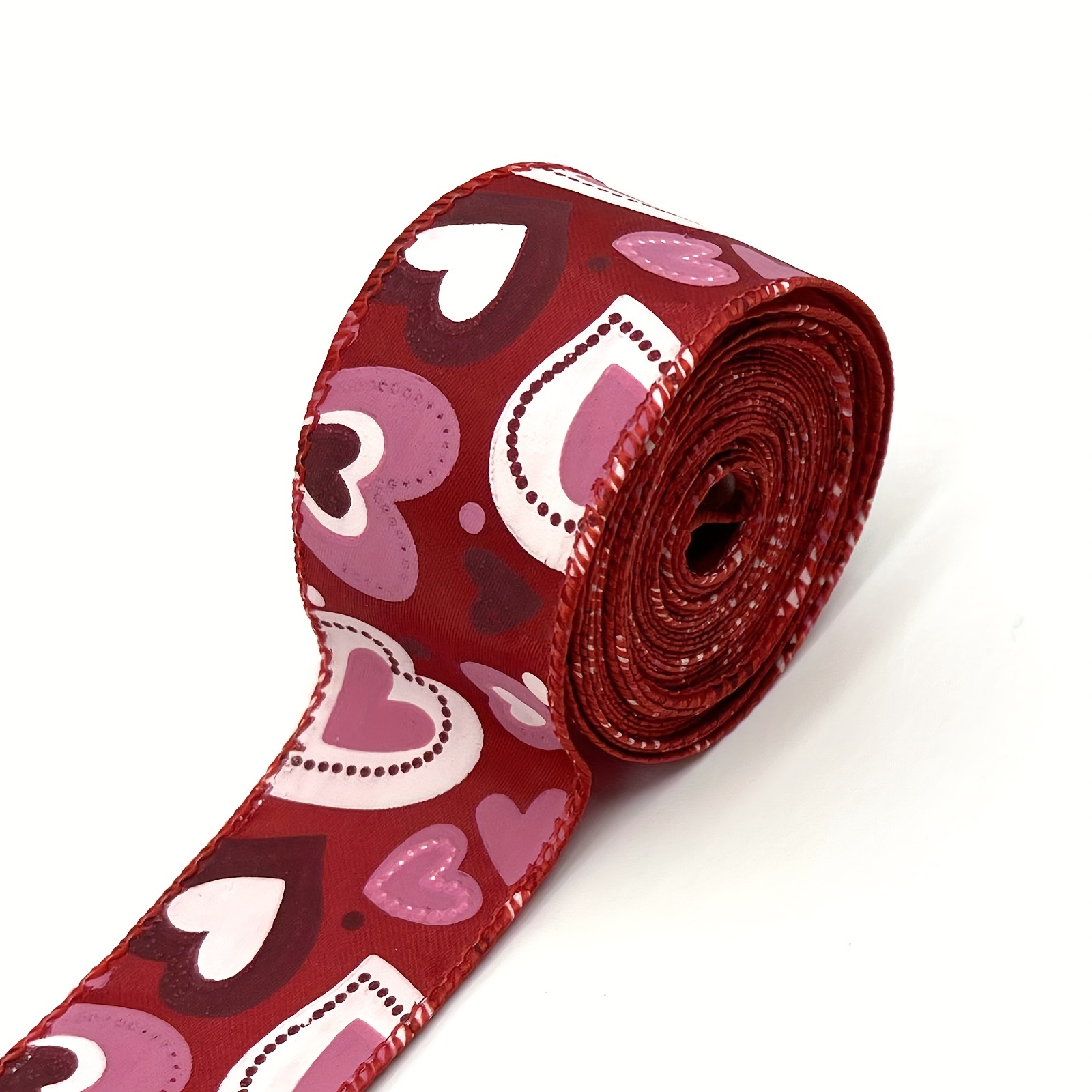 5 Yards Valentine's Day Wired Edge Ribbon Heart Patterned - Temu