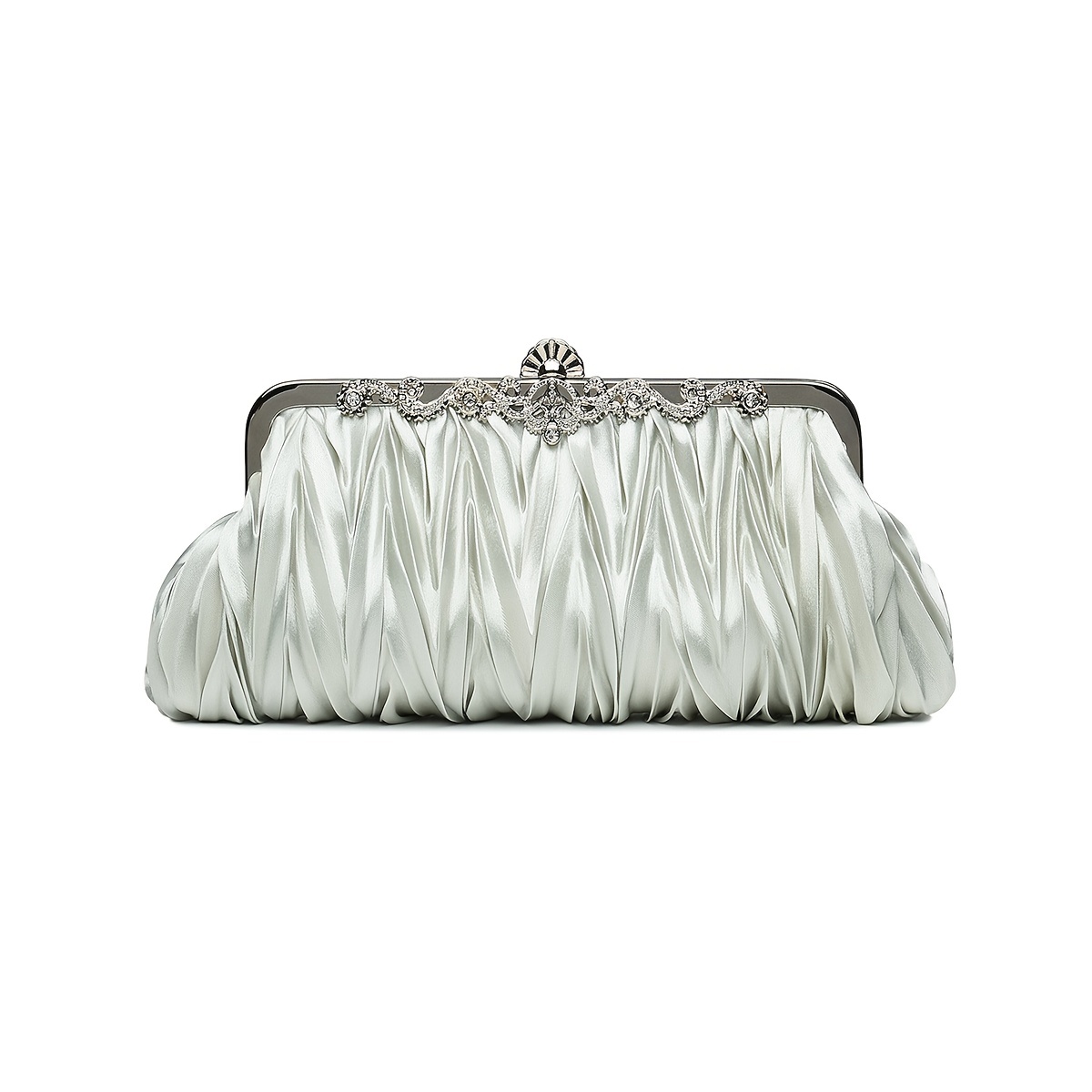 Rhinestone Ruched Clutch Purse with Chain for Party
