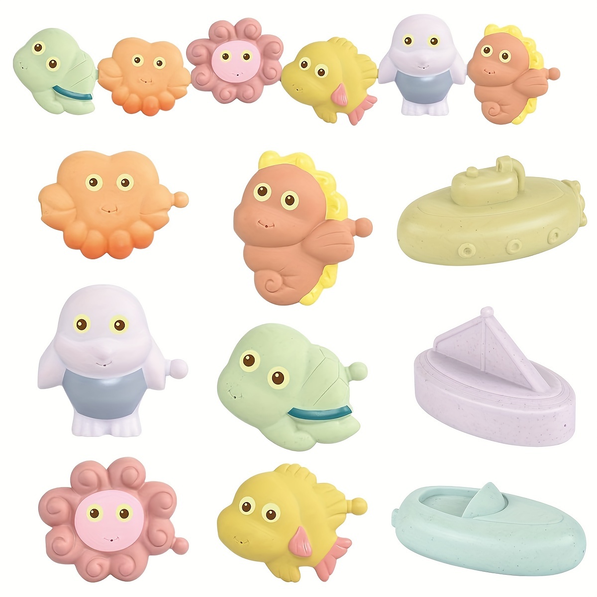9 Pcs Mold Free Baby Bath Toys, Straw Material Silicone Bathtub Toys/  Building Animal & Floating Boats, Squeeze Play Early Educational Learning  Nestin