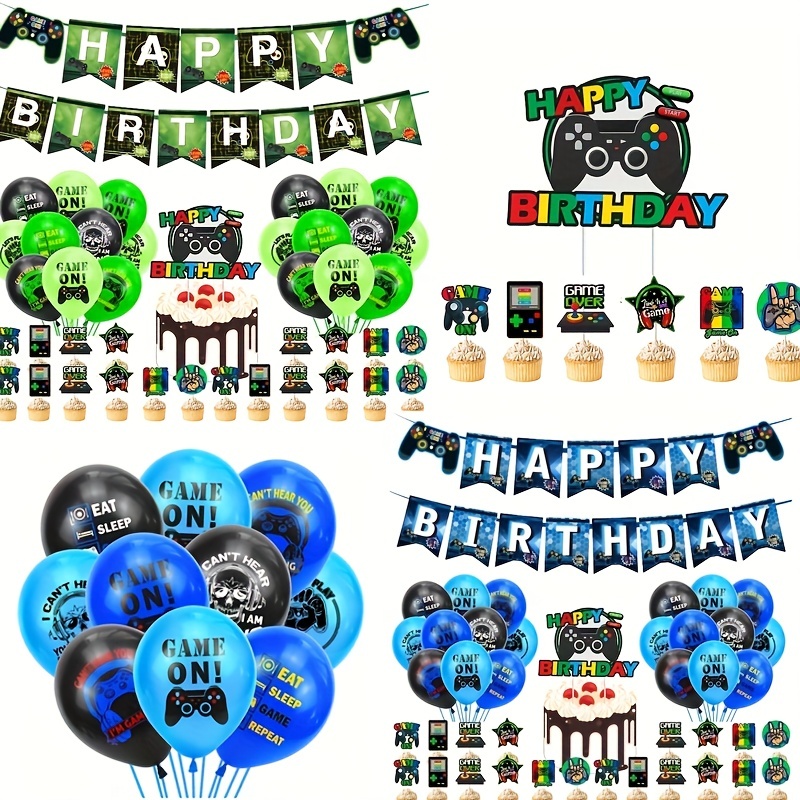  La decoración de fiesta de cumpleaños de Mario Bros,  suministros de fiesta de cumpleaños de Mario incluye pancarta, decoración  de pastel, adornos para cupcakes, servilletas, platos, tenedores, manteles  y globos, kit