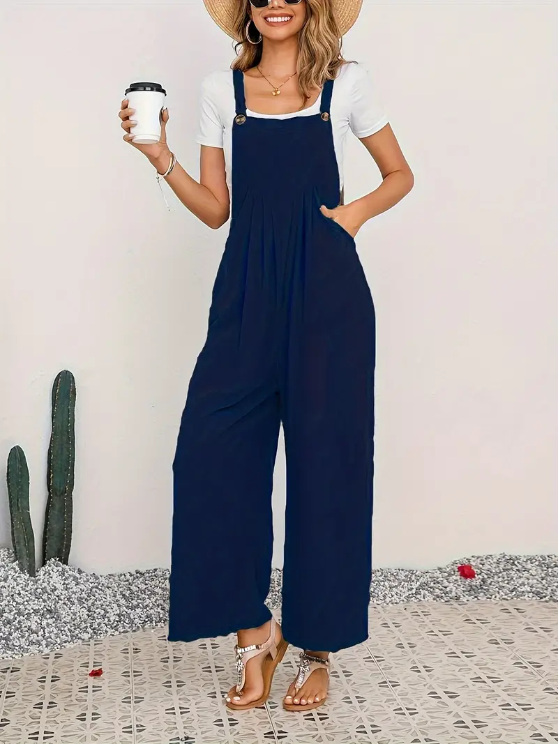 boho solid sleeveless long length jumpsuit casual baggy jumpsuit with pockets womens clothing details 27