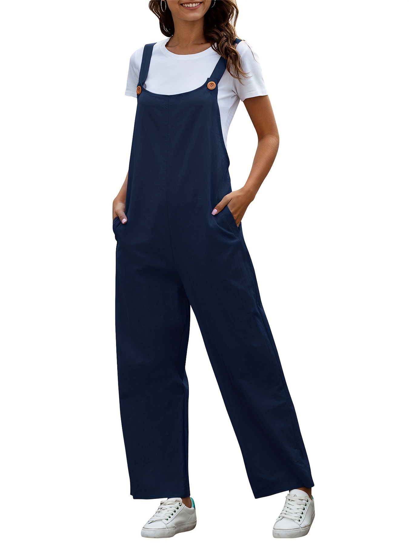 Dual Pockets Overall Jumpsuit Casual Straight Leg Overall Jumpsuit