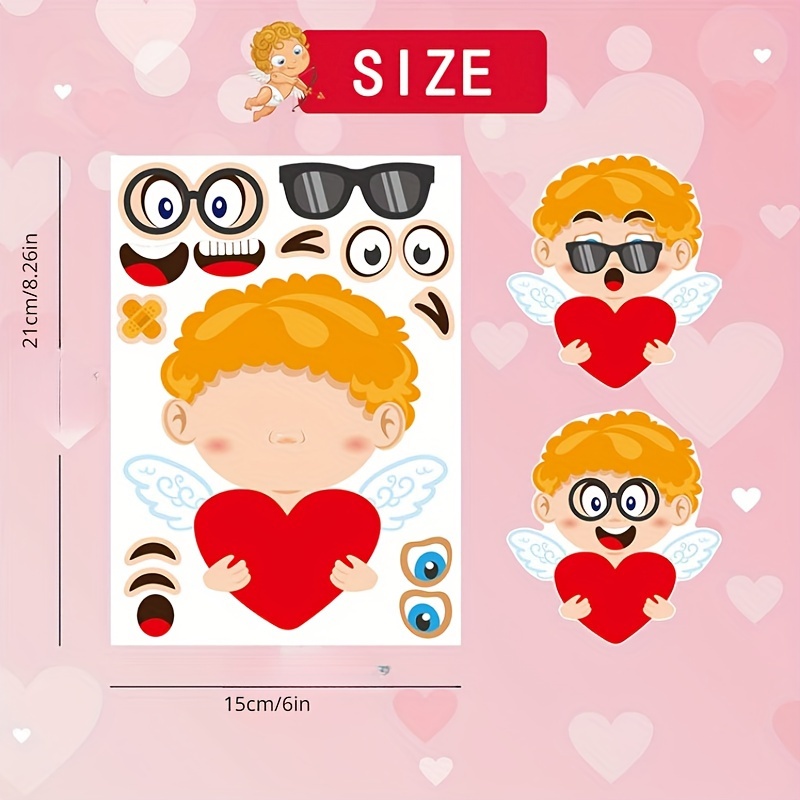 Valentine Stickers For Kids 6pcs Valentine's Day DIY Make A Face Stickers  Make-a-Face Stickers