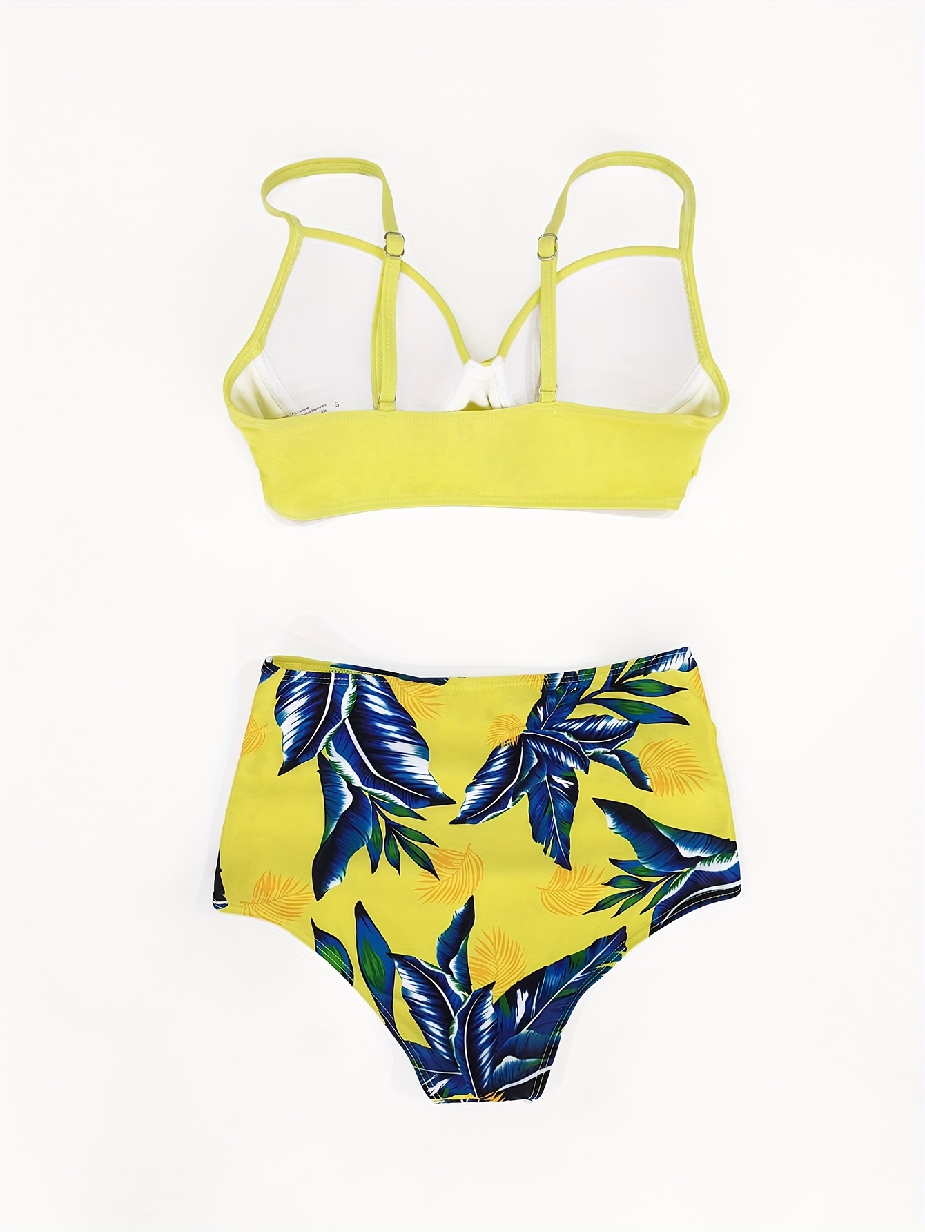 Yellow and leaves print cheap bikini cupshe