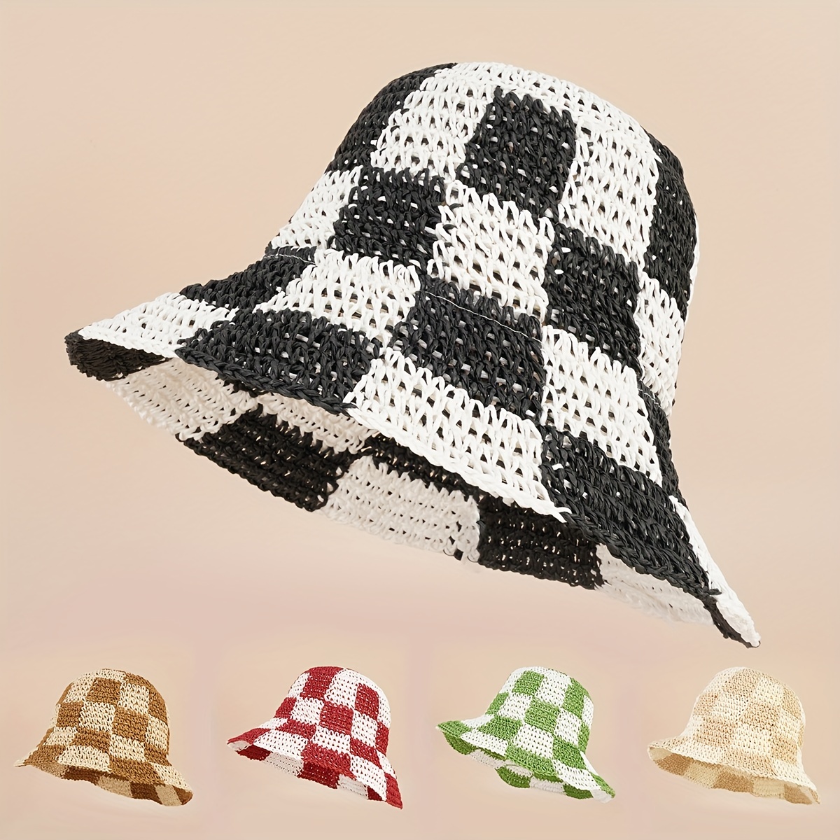 New Fashion Checkerboard Straw Hat For Men And Women In Summer With Large  Brim Sun Protection Fisherman Hat For Beach Vacation Sun Hat - Jewelry &  Accessories - Temu