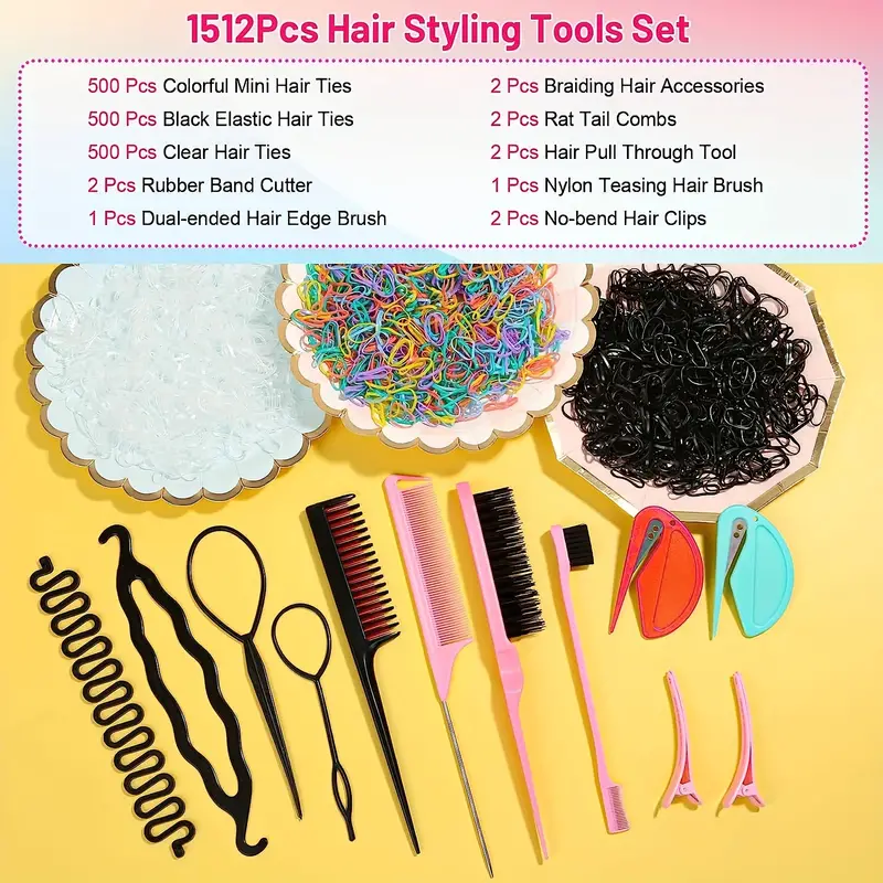 Hair Braiding Tool Set Rubber Bands With Hair Loop Styling - Temu