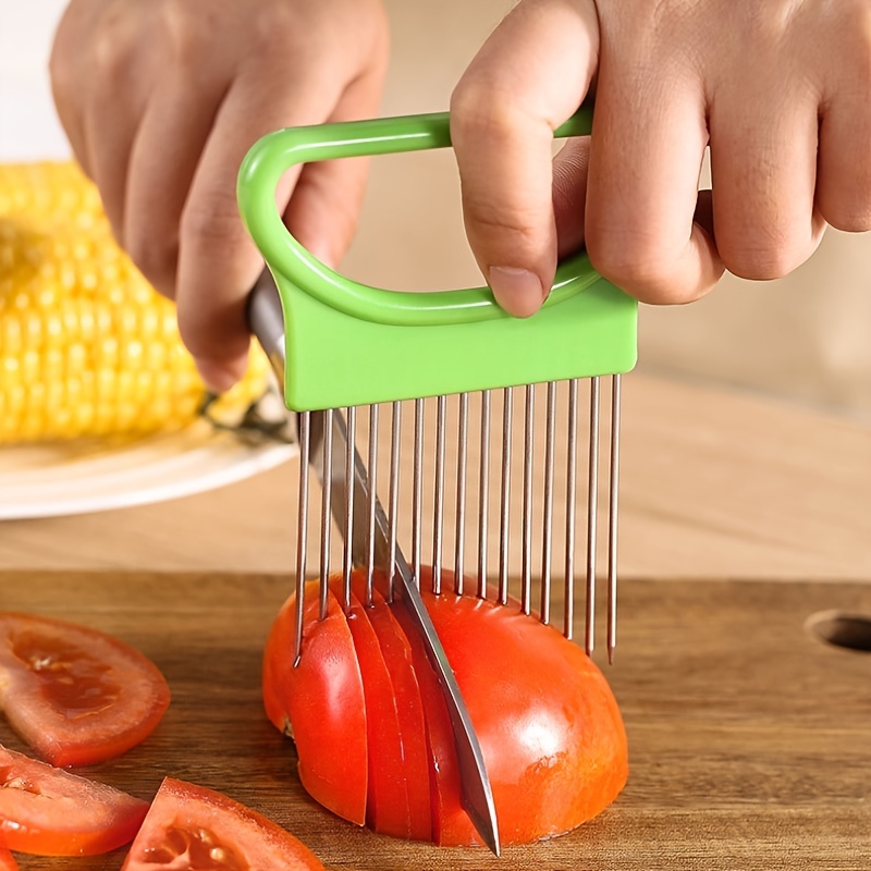 Stainless Steel Onion Needle Loose Meat Needle Lemon Slicer Cucumber Potato  Fruit Vegetable Fixer Multifunction Stainless Steel Plastic Handle - Temu