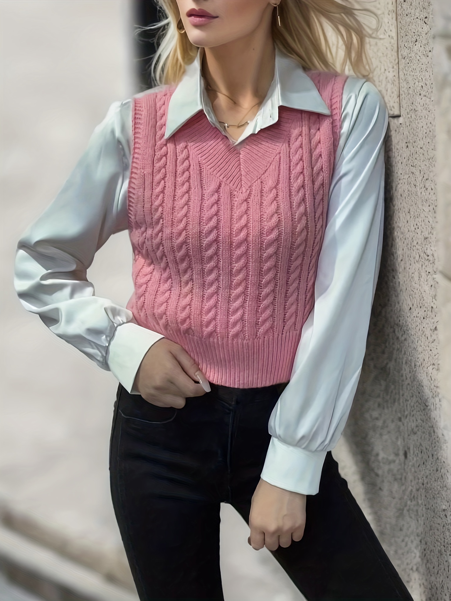 V Neck Cable Knit Vest Dress Dark Academia Outfits Timeless Trendy