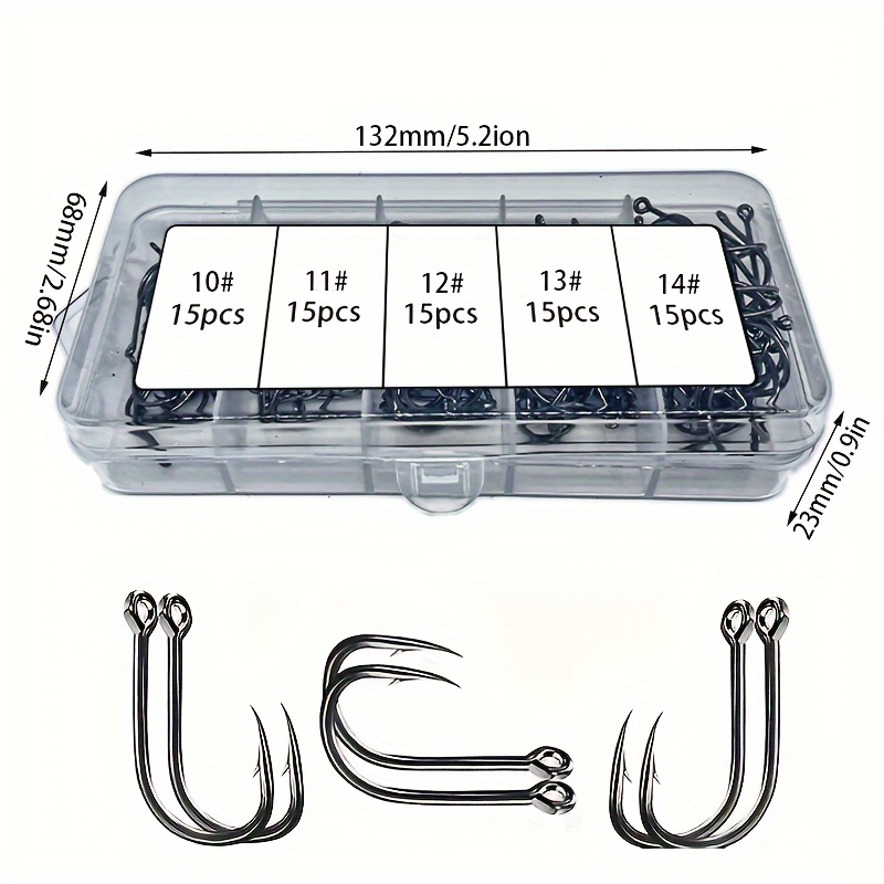 75pcs Size 5#-9#/10#-14# High Carbon Steel Fishing Hooks For Saltwater  Freshwater, Barbed Hooks For Ice Fishing