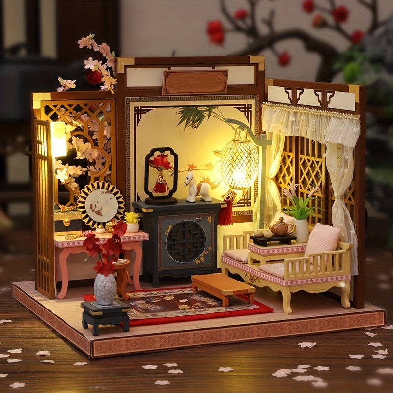 1pc Casa Delle Bambole In Miniatura Con Kit Di Mobili, Studio D'arte Cinese  Fatto A Mano, Modello Di Casa Fai-da-te Per Regalo Per Adolescenti E