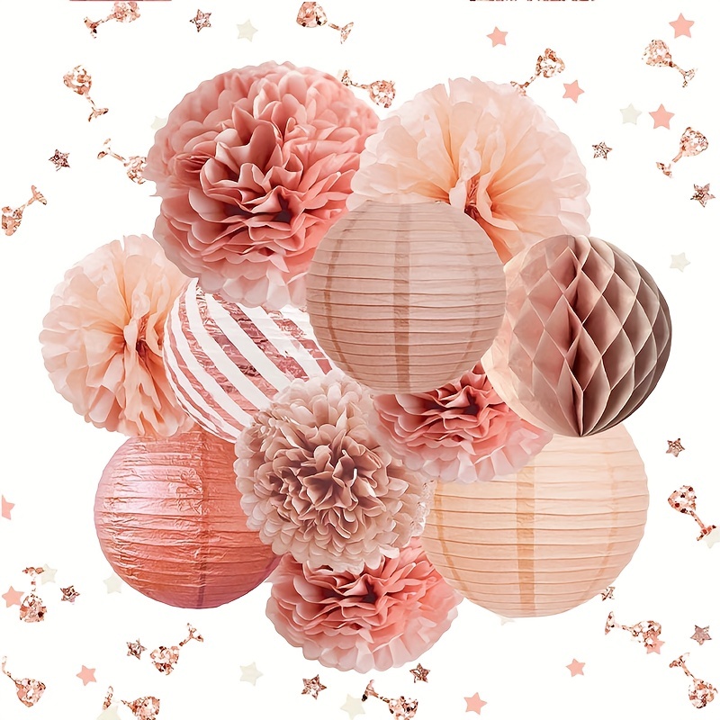 

11pcs Rose Gold Lanterns & Paper Flower Balls - Perfect For Any Party Decor! Halloween, Thanksgiving And Christmas Gift Easter Gift