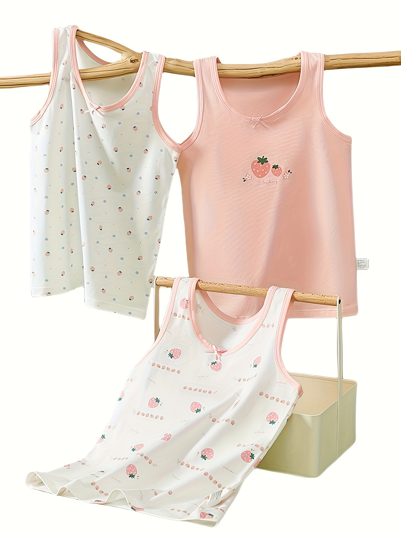 1pc Girl Strawberry Prints Underwear Tank Children Undershirts Comfortable  Cotton Tank Tops