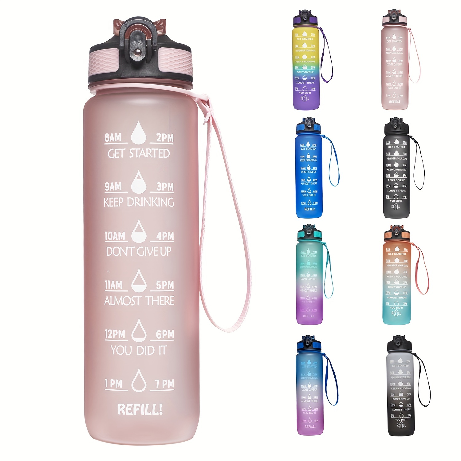 Botella de agua motivacional Agua deportiva 32 oz / 1L con marcador de  tiempo y colador extraíble para fitness y correr al aire libre Senderismo
