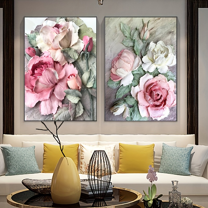 3d Flower Canvas Wall Art Hd Printed Painting Dining - Temu