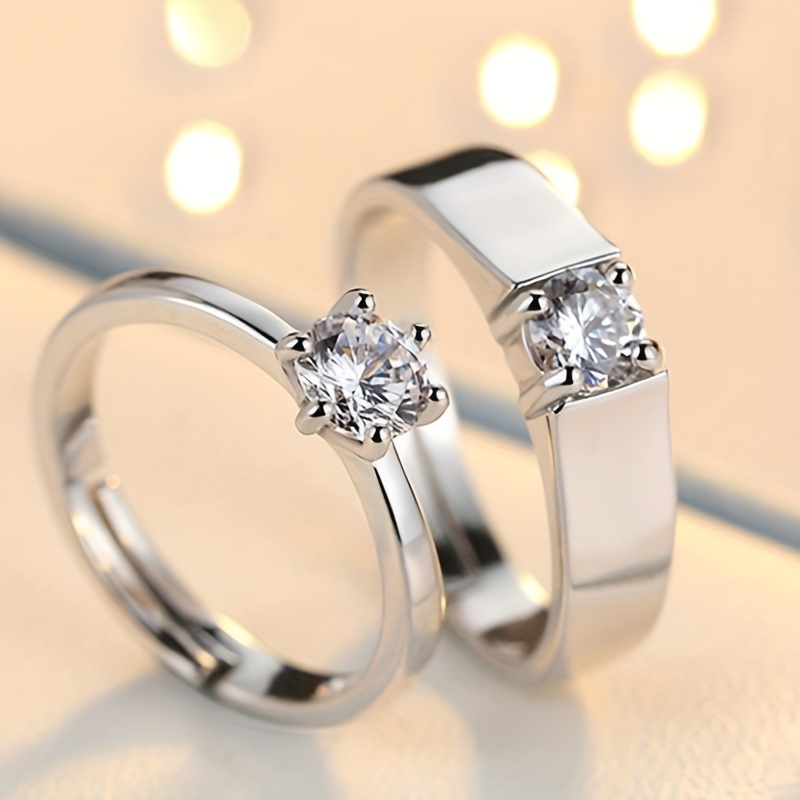 1pc Couple Ring Opening Artificial Diamond Wedding Ring Male - Temu Canada
