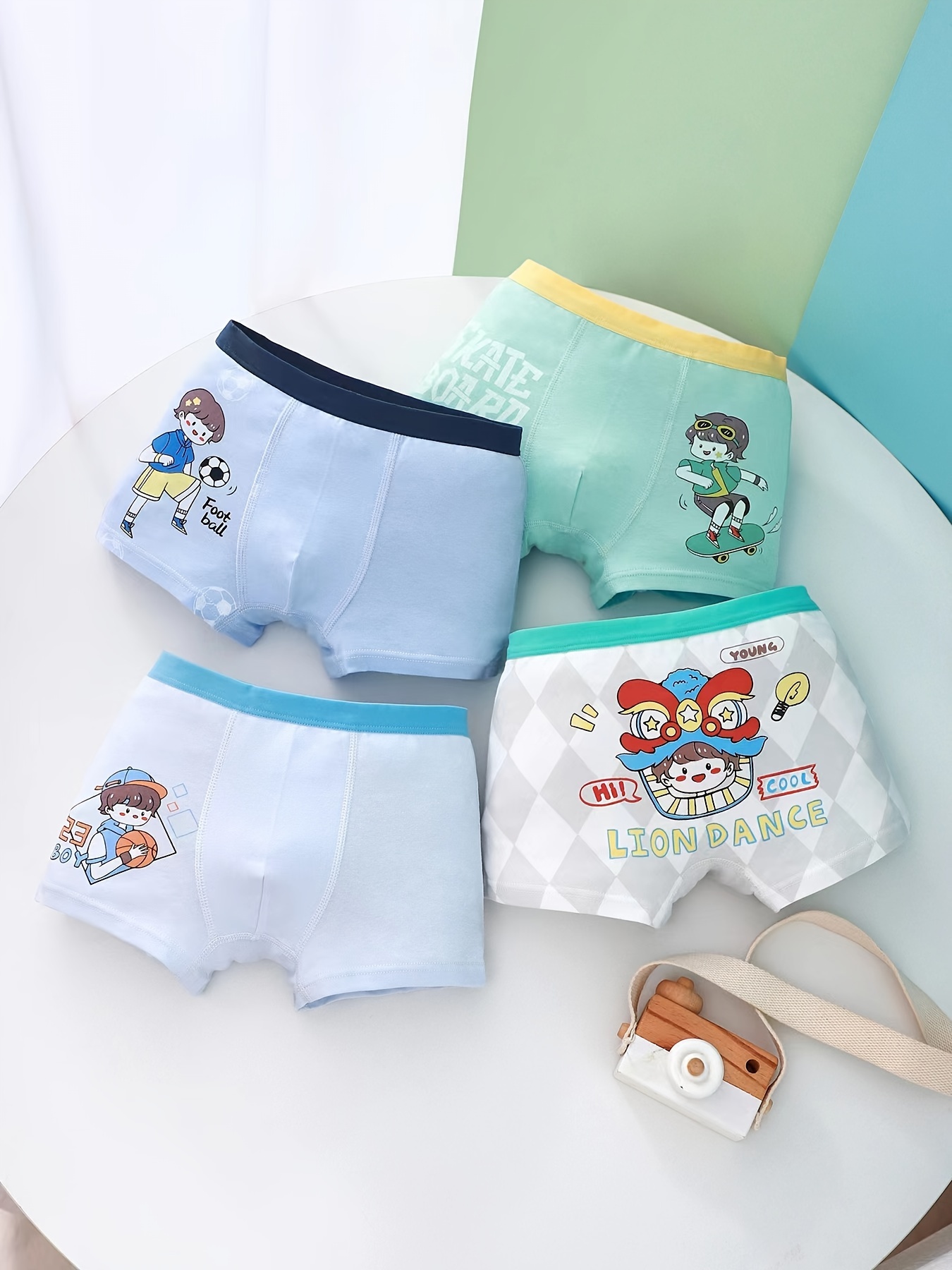 Aayomet Kids Children Boys Cotton Underwear Cartoon Underpants Shorts Pants  Trunks Briefs 4PCS Big Boys (Blue, 9-10 Years) 