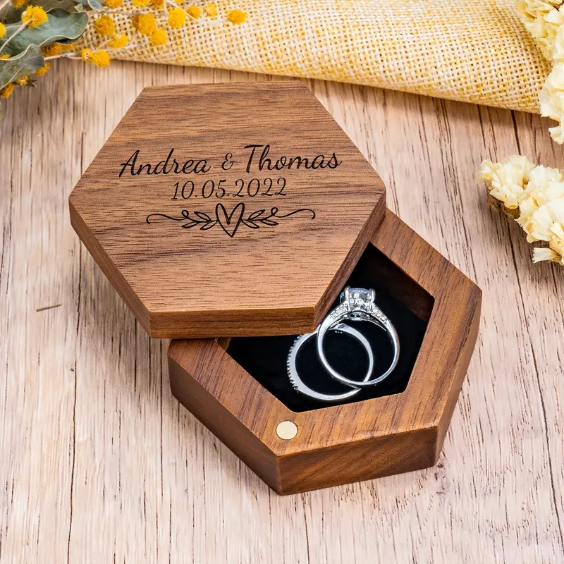 Custom Engraved Wooden Ring Box Vintage Wooden Wedding Ring - Temu