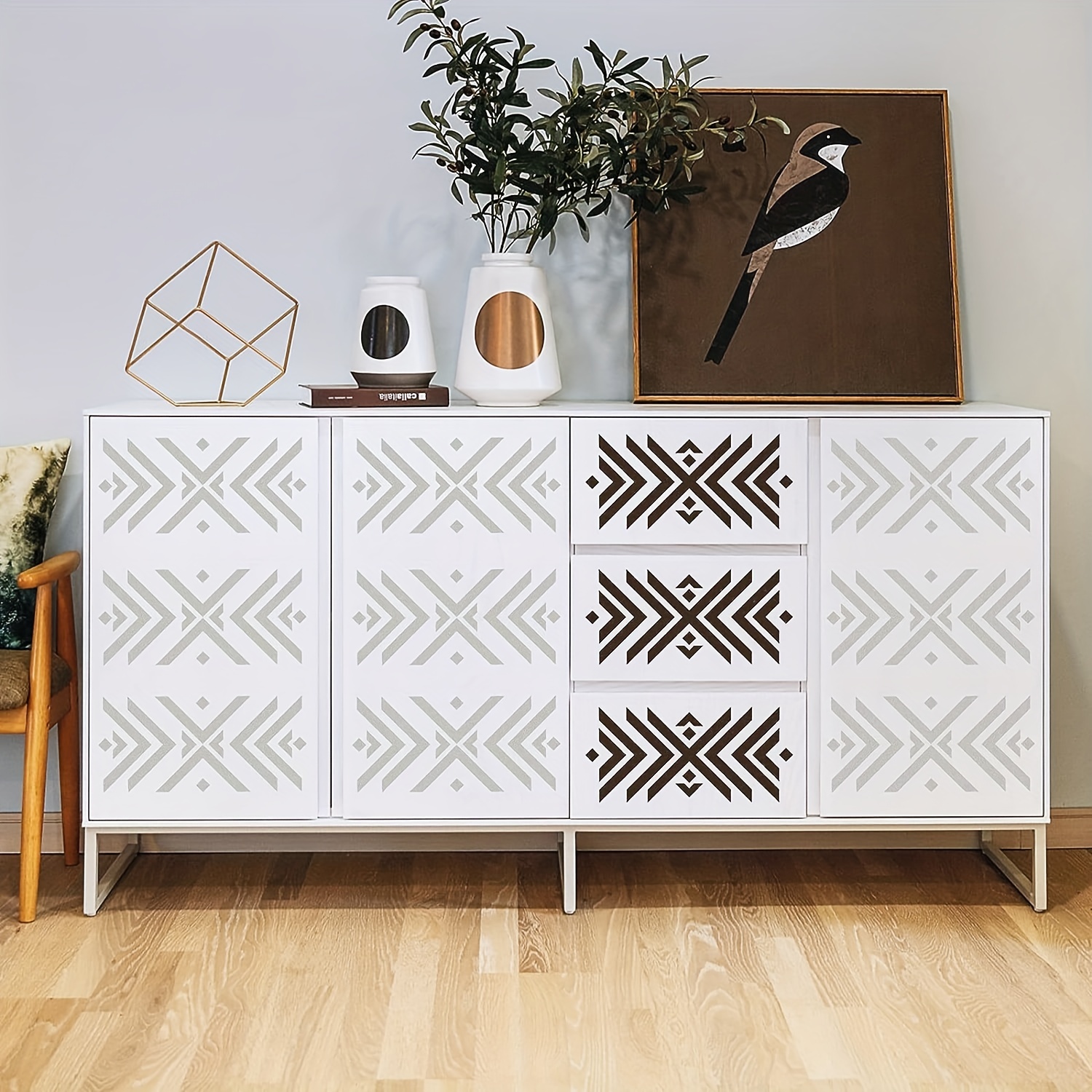 Tribal Geometric Stencils for Painting on Wood Furniture Wall
