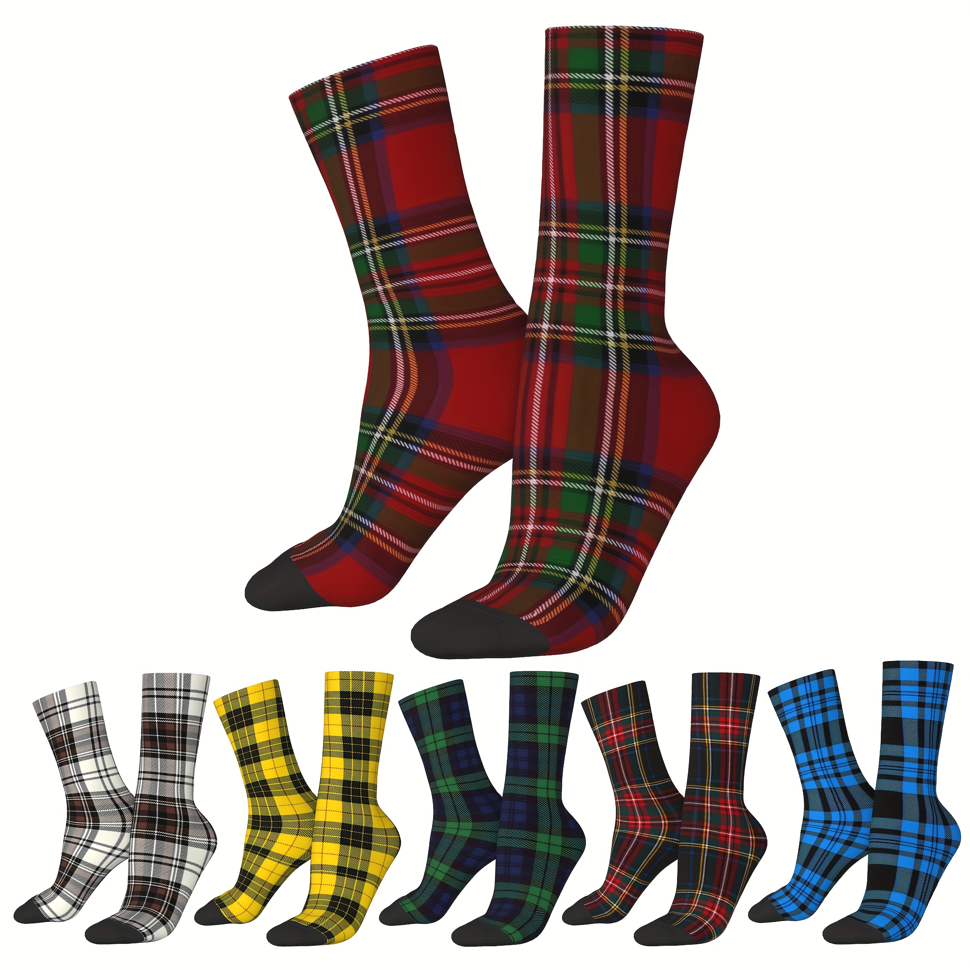 

1 Pair Of Men's Novelty Checkered Crew Socks, Breathable Comfy Casual Unisex Socks For Men's Outdoor Wearing All Seasons Wearing