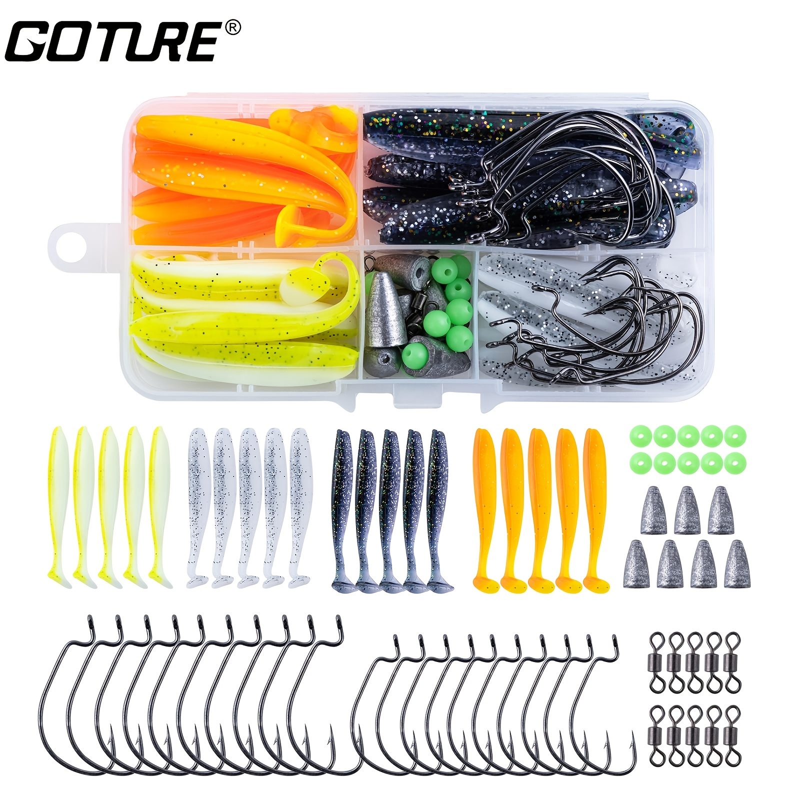 68-Piece Texas Rig Fishing Kit: Skirted Soft Lures, Screw Pins, Tackle Box  - Catch More Fish!