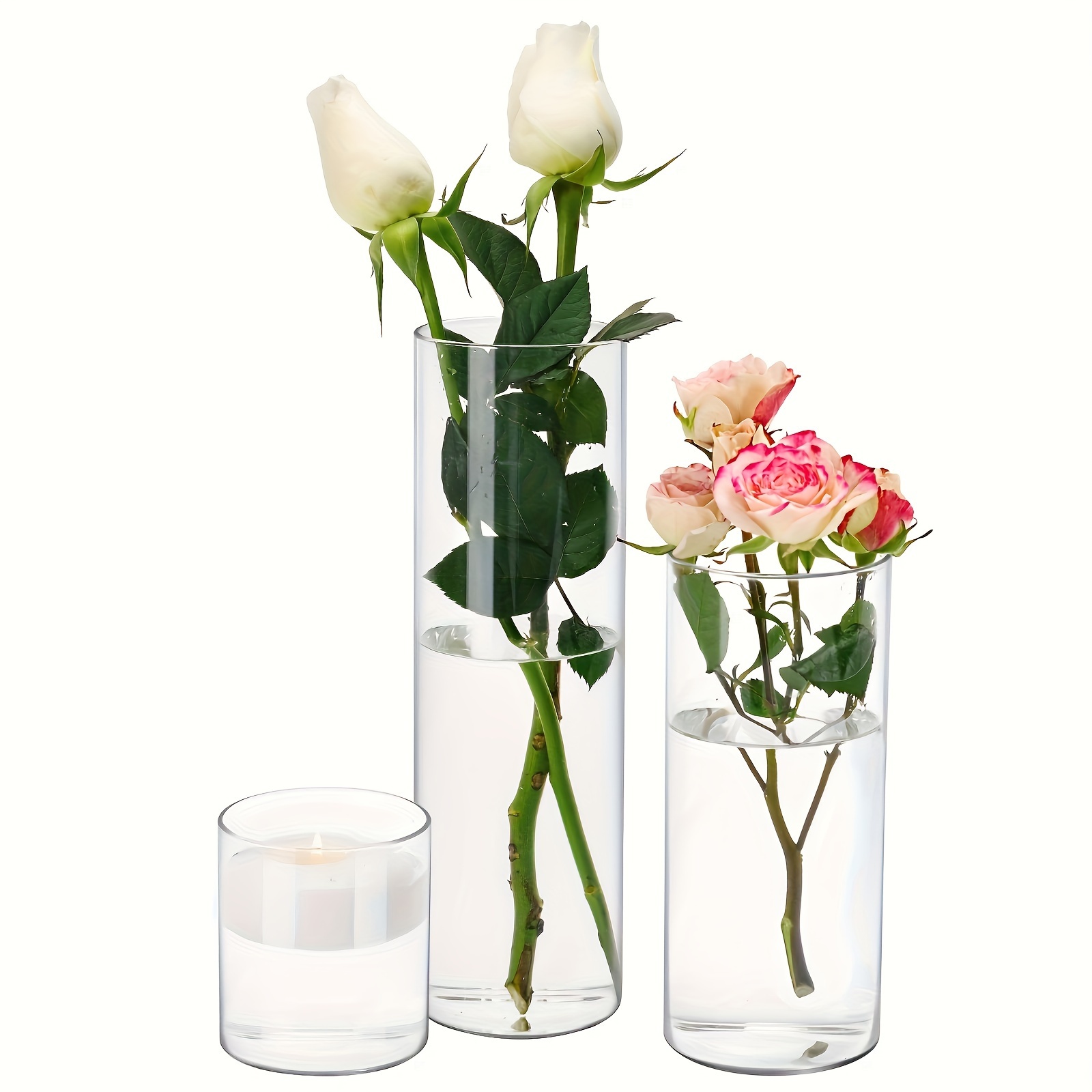 3 個の透明なガラスシリンダー花瓶バルク、シリンダーフローティングキャンドルホルダー、バルク植物 & 花瓶センターピース、結婚式や家の装飾用