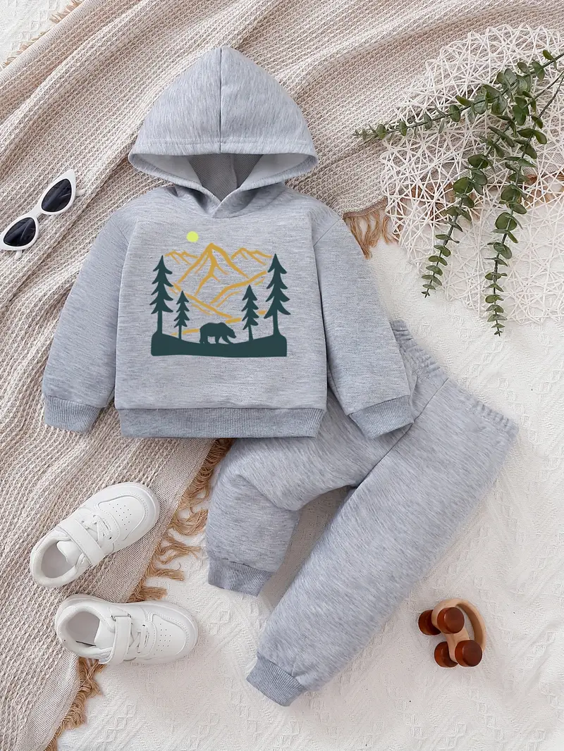Landscape Painting Graphic Hoodie Trousers Set Toddler - Temu