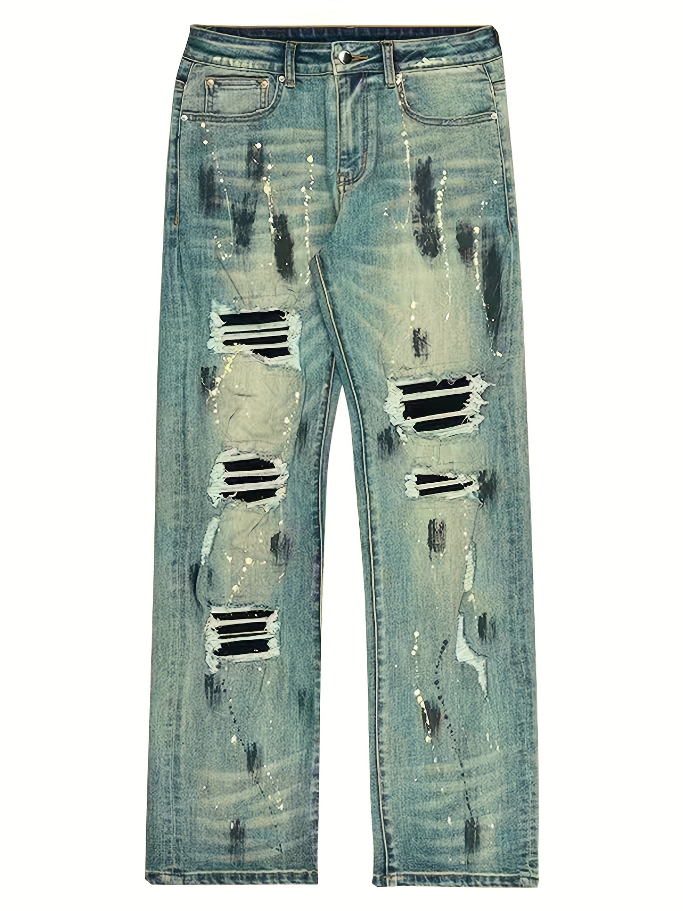 Loose Fit Ripped Baggy Jeans Pantalones Mezclilla Pierna - Temu