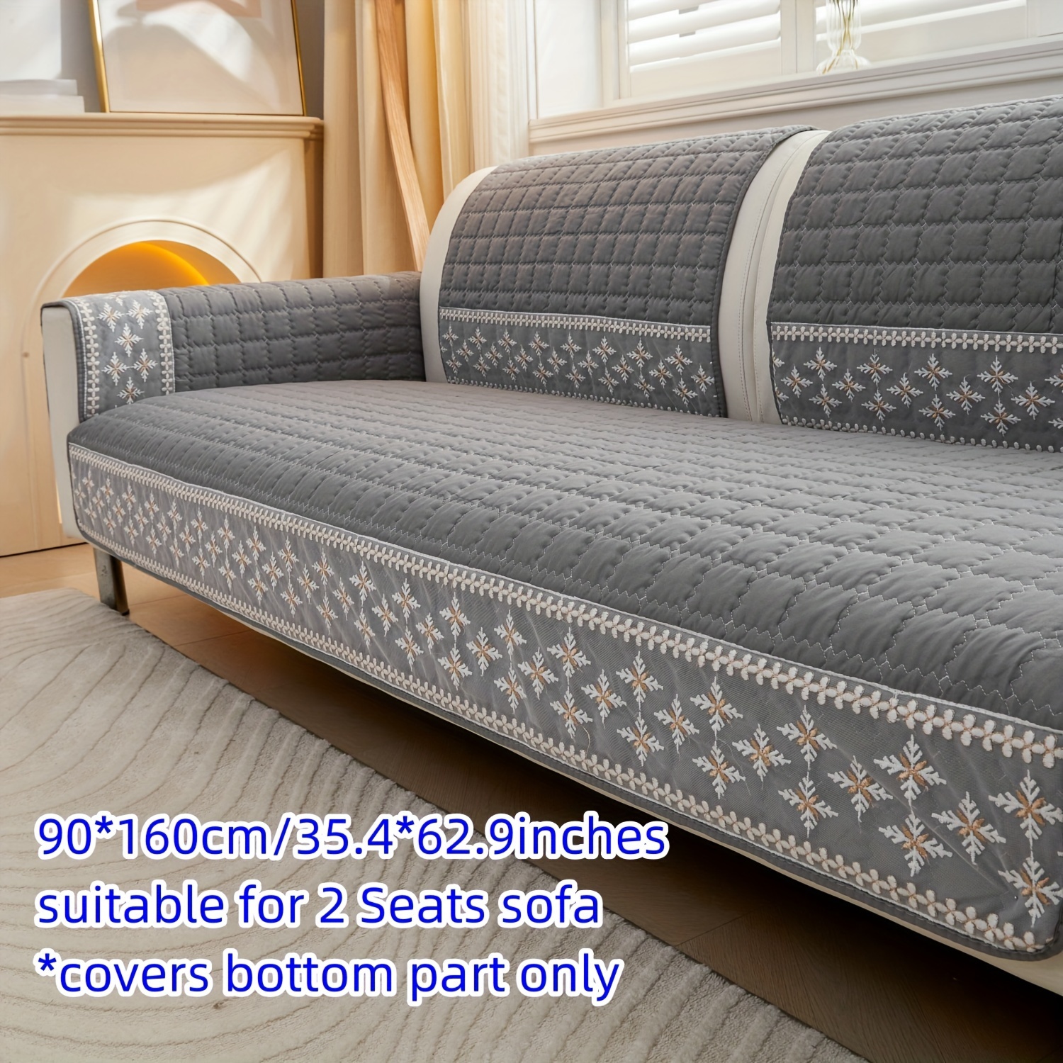 Image of 1pc Of Snowflake Lace-trimmed Waffle Quilted Non-slip Sofa Cushion, Armrest Cover, Backrest Cover